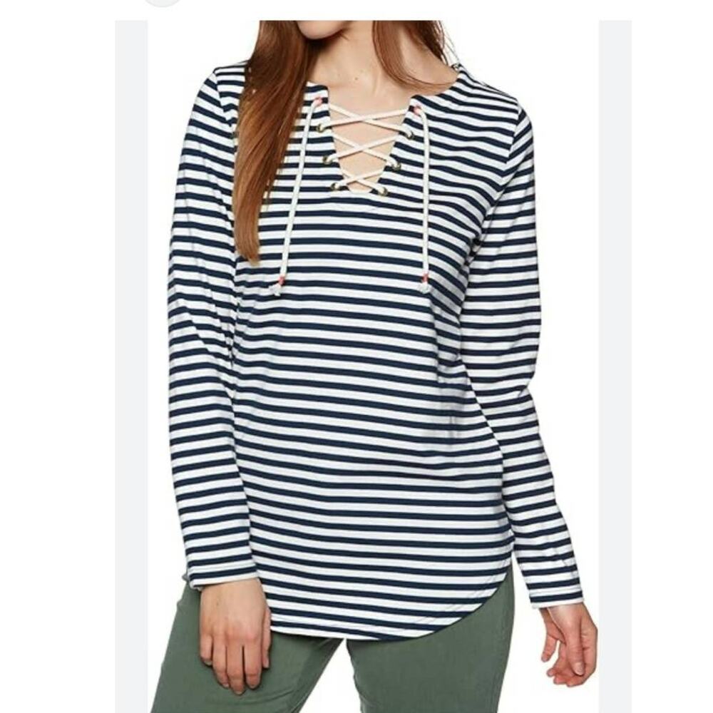 Joules Lacey Shirt Women's 12 French Navy White Jersey Stripe Nautical Coastal